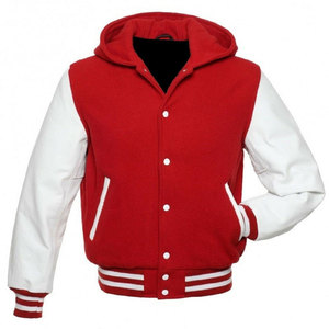 Veste universitaire à capuche rouge et blanche pour homme, style preppy, coupe classique, matière polyester, fermeture à boutons, vêtement d'automne - Product Image 2