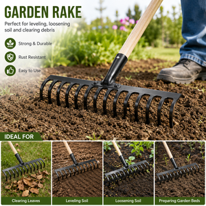 Tête de râteau de jardin robuste à 10, 12, 14 ou 16 dents en acier, accessoire cultivateur pour pelouse, feuilles et sol, idéal pour le jardinage, l'aménagement paysager et l'agriculture - Product Image 6