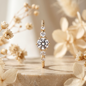 Round Cut Five Stone Engagement <b>Ring</b> 14K Gold Moissanite Cluster <b>Ring</b> - <b>Dainty</b> Round Diamond Stackable Band - Product Image 1