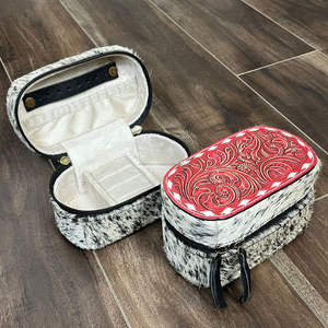 Boîte à bijoux ovale en cuir véritable, artisanale, avec fermeture éclair, en cuir de vachette, pour ranger colliers, bagues, boucles d'oreilles, clous d'oreilles, pour le voyage - Product Image 6