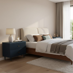PKP FURNITURE Modern <b>2</b>-<b>Drawer</b> <b>Chest</b> Navy Blue Midcentury Bedroom Furniture with Gold Knobs and Legs - Product Image 5
