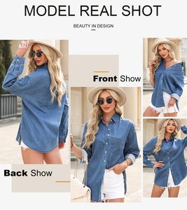 Elegante Camisa Vaquera para Mujer, Blusa con Botones, Cuello en V, Manga Larga Informal, Ropa Vaquera de Moda para Mujer - Product Image 4