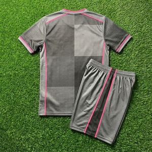 Custom Dark Gray Pink Trim Soccer Uniform Set <b>Short</b> Sleeve <b>Football</b> Jersey <b>Shorts</b> <b>Socks</b> - Product Image 5