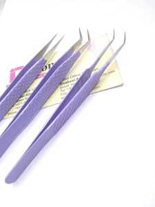 Pinces à cils de qualité supérieure, couleur violette, revêtement de haute qualité, logo personnalisé, poignée diamantée, pinces pour extensions de cils au Pakistan - Product Image 4