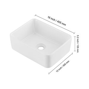 Lavabo da Appoggio in Ceramica Bianca Rettangolare 16x12 Pollici Stile Moderno con Design Unico - Product Image 3