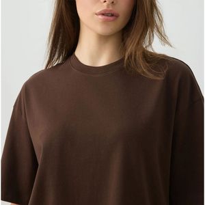 T-shirt en coton oversize pour femme, coupe ample décontractée, uni marron, manches courtes, streetwear unisexe, logo personnalisé OEM, vente en gros - Product Image 3