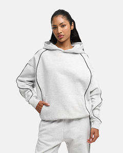 Sweat à capuche et sweat-shirt surdimensionnés pour femme, de qualité supérieure, avec passepoil contrastant, décontractés, en molleton doux et respirant, vente en gros - Product Image 4