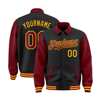 Veste de baseball personnalisée pour homme, style universitaire, noir, bordeaux, jaune, lettrage imprimé par transfert thermique, col rabattu, style décontracté d'hiver