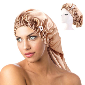 Bonnet de nuit en satin double couche avec cordon de serrage réglable, protège-cheveux pour femme, usage domestique - Product Image 1