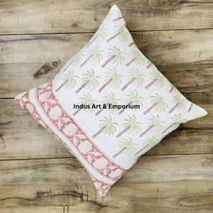 Housse de coussin carrée décorative en coton imprimé à la main en Inde, 40 x 40 cm - Product Image 5