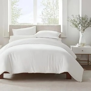 Simple <b>Duvet</b> Cover <b>Set</b> Solid <b>Cream</b> Cotton 400TC Woven Machine Washable Home Use 3 pcs - Product Image 2