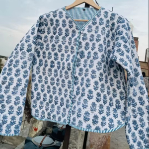 Womens Quilted Jacket Handmade Cotton <b>Coat</b> Block Printed Bohemian Style Button Front Lightweight Outerwear - Product Image 2