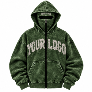 Nouveau Hoodie Zippé Unisexe Tendance en Coton 100% de Haute Qualité, Délavé à l'Acide, avec Masque Amovible, Écologique, Coupe Oversize, Style Streetwear, Imprimé Lettres - Product Image 4