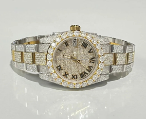 Round Shape Stainless Steel Two Tone VVS Quality Yellow Gold Trending Hip Hop Iced Out Diamond Export Quality Manufacturer - Product Image 1