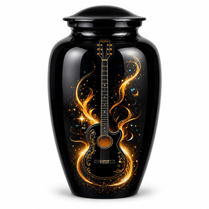 Urna Funeraria de Esmalte de Lujo con Diseño de Guitarra y Oro Oceánico, con Adhesivo para Foto Conmemorativa, para Cenizas Humanas - Product Image 6