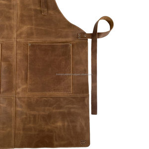 Tablier sans manches en cuir pleine fleur marron Bourbon fait main de haute qualité grandes poches bretelles réglables Unique - Product Image 2