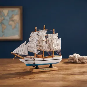 Maquette de bateau à voile en bois pour la décoration de la maison |   Modèle de bateau vintage décoratif pour table de salon, bureau ou salle d'étude - Product Image 3