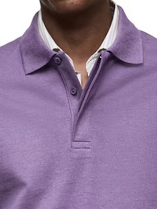 <b>Men</b> Long Sleeve Polo <b>Shirt</b> 100% Cotton Solid Color Breathable Casual Regular Fit Woven Design Button Front Casual Button Regular - Product Image 4