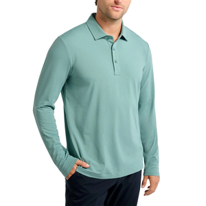 Polo de manga larga para hombre con lavado vintage, acabado suave al tacto para un estilo casual y comodidad relajada en la temporada de transición. - Product Image 4