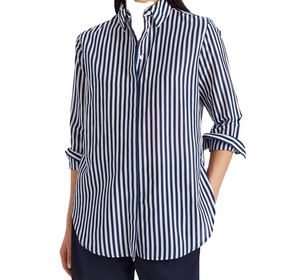 เสื้อเบลาส์ผู้หญิงทรงหลวม ผ้าลินิน 100% แขนยาว 3/4 แบบพับได้ กระดุมผ่าหน้า คอปกพับได้ ดีไซน์เรียบง่าย สวมใส่สบาย รุ่นใหม่ล่าสุด - Product Image 5