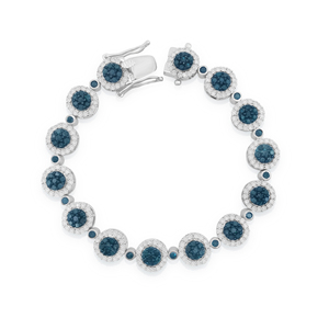 5.24 Cttw Blue & White Natural Diamond Tennis Bracelet 925 Sterling Silver 7.5 Inch, Round Cut Prong Set Wide Bracelet for Women - Product Image 3