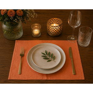 Set de table en lin de qualité supérieure |   Set de table en terre cuite orange solide |   Sous-plat élégant en tissu tissé pour la maison, l'hôtel et le restaurant - Product Image 1