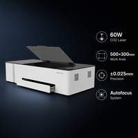 Graveur et découpeur laser CO2 de bureau VMYTH 60W 500x300mm avec autofocus, filtre HEPA et couvercle de sécurité pour acrylique, bois, cuir, lot OEM