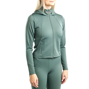 Chaqueta de equitación para mujer con capucha, corte ajustado, con cremallera, abrigo para jinete, elástica, transpirable, ropa deportiva para exteriores, verde - Product Image 1