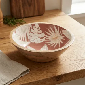 Bol en bois de manguier artisanal avec motif floral en émail, bol de service décoratif - Product Image 4