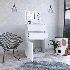 Gabinete Kamelot Blanco de Una Puerta con Dos Cajones, Cómoda con Joyero y Espejo, Muebles Elegantes para Comedor - Product Image 5