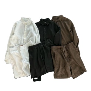 Men's Set Casual Solid Color Sunscreen Long Sleeved Shirt <b>Shorts</b> Summer Breathable Japanese Two-Piece Set Men's Clothing Unisex - Product Image 2