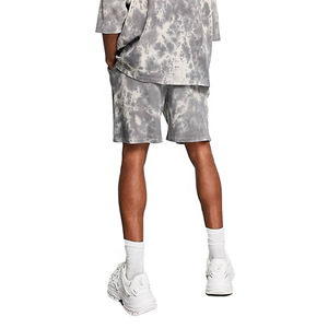 Ensemble T-shirt et short pour homme en coton épais délavé style vintage, coupe épaules tombantes, uni, pour l'été, effet délavé à l'acide, deux pièces - Product Image 4