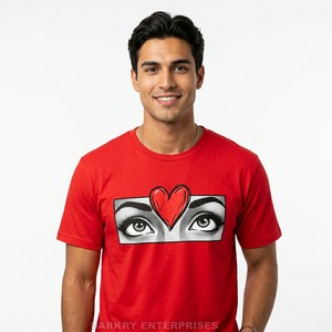 Fabricante de Camisetas Rojas Personalizadas para Hombre, Camiseta Gráfica de Alta Calidad en Algodón, Diseño Pop Art, Impresión de Ojos, Servicio OEM ODM - Product Image 1