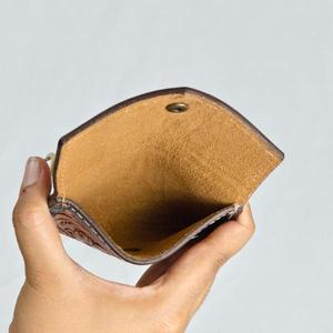 Porte-cartes en cuir véritable fait main, fermeture à rabat vintage, portefeuille court unisexe, doublure en daim - Product Image 4