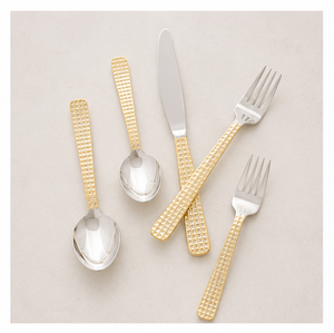 Ensemble de couverts en acier inoxydable plaqué or, écologiques, avec manche à motif damier, poli miroir, pour mariage, fête, hôtel, restaurant - Product Image 3