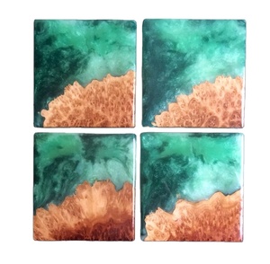 Posavasos de alta calidad personalizado bebida cerveza té café cuadrado madera de bambú y posavasos de resina epoxi 4set vajilla posavasos - Product Image 2