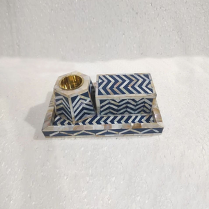 Ensemble de porte-encens chic en résine avec incrustations de os, motifs chevron audacieux, avec boîte de rangement et plateau pour la décoration intérieure et l'aromathérapie - Product Image 2