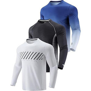 Lot de 3 T-shirts unisexes à manches longues Dry Fit, hauts de performance athlétique légers avec trous pour les pouces, respirants et anti-bactériens - Product Image 1