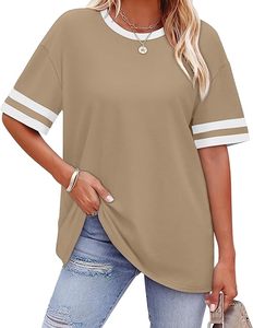 T-shirts amples à manches courtes pour femmes, col rond, color block, hauts d'été, mode 2026 - Product Image 2