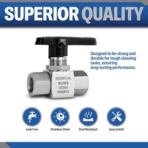Válvula de Bola de Acero Inoxidable para Lavadora a Presión de Alta Temperatura 6000 PSI, Válvula de Cierre BSP Hembra de 3/8 Pulgadas - Product Image 2