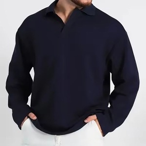 Suéter Polo de Manga Larga Azul Marino para Hombre, Color Sólido, Ropa Casual para Hombre - Product Image 1