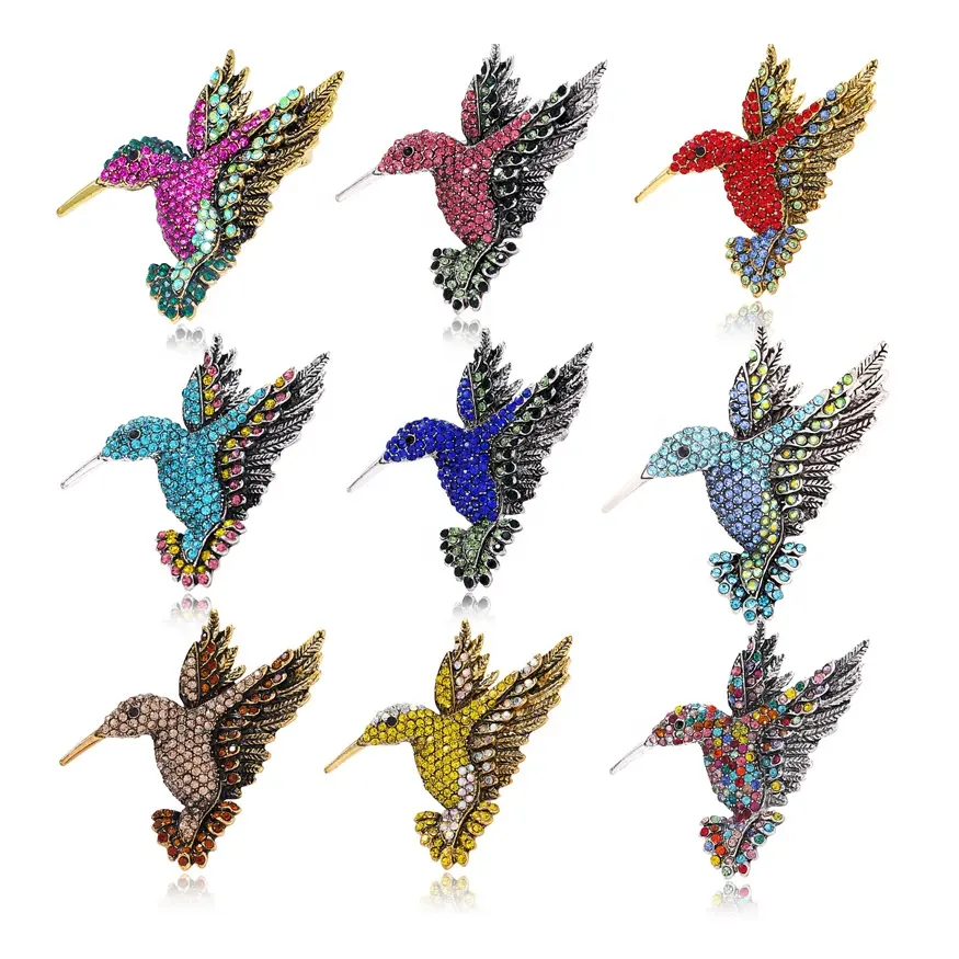 Multi-colors Rhinestone Hummingbird Brooch Animal Bird Brooch Pin for Women Hat Coat Decoration Clothing Accessories