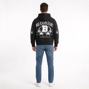 Sweat à capuche personnalisé pour homme, coupe oversize, en coton noir, motif étoiles imprimé, décontracté, idéal pour l'automne - Product Image 6