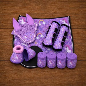 Ensemble de tapis de selle personnalisés pour chevaux, respirant et à séchage rapide, pour le saut d'obstacles, avec voile anti-mouches et bandages de protection pour les jambes, pour les sports équestres en extérieur - Product Image 1