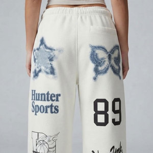 Hunter Sports <b>Women's</b> <b>White</b> Wide Leg Sweatpants Embroidered Logo Plus Size Loose Fit High Waist Fleece <b>Joggers</b> - Product Image 5
