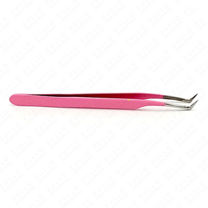Pinzas para Extensión de Pestañas en Forma de L con Recubrimiento de Polvo Rosa, Acero Inoxidable con Punta Plateada, Logotipo Personalizado, Herramienta de Precisión para Pestañas - Product Image 3