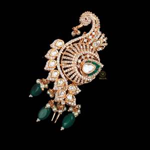 Mayur Emerald Green Polki Designer Kalangi Fashion Brooch - Product Image 3