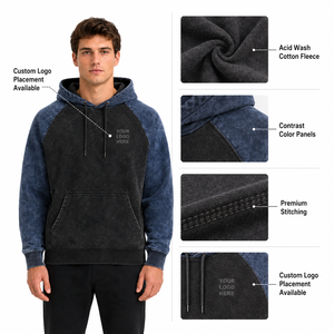 Sudadera con Capucha para Hombre, Estilo Acid Wash, con Paneles, Tejido de Felpa Transpirable, Mangas en Contraste, Personalizable OEM/ODM, para Conjuntos Deportivos Casuales de Invierno - Product Image 3