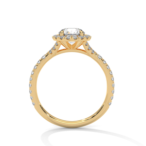 Classic Round Cut Lab Grown Diamond <b>Ring</b> Featuring Halo Sparkle Prong <b>Set</b> Center Diamond & Side Paved Band In 14k Yellow <b>Gold</b> - Product Image 3