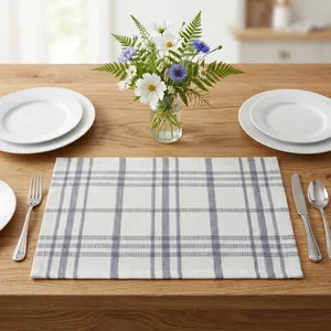Set de table en tissu PET polyester tissé rayé moderne et durable fait à la main, imperméable, 20x14 pouces, gris et blanc, HILTEX Home - Product Image 1